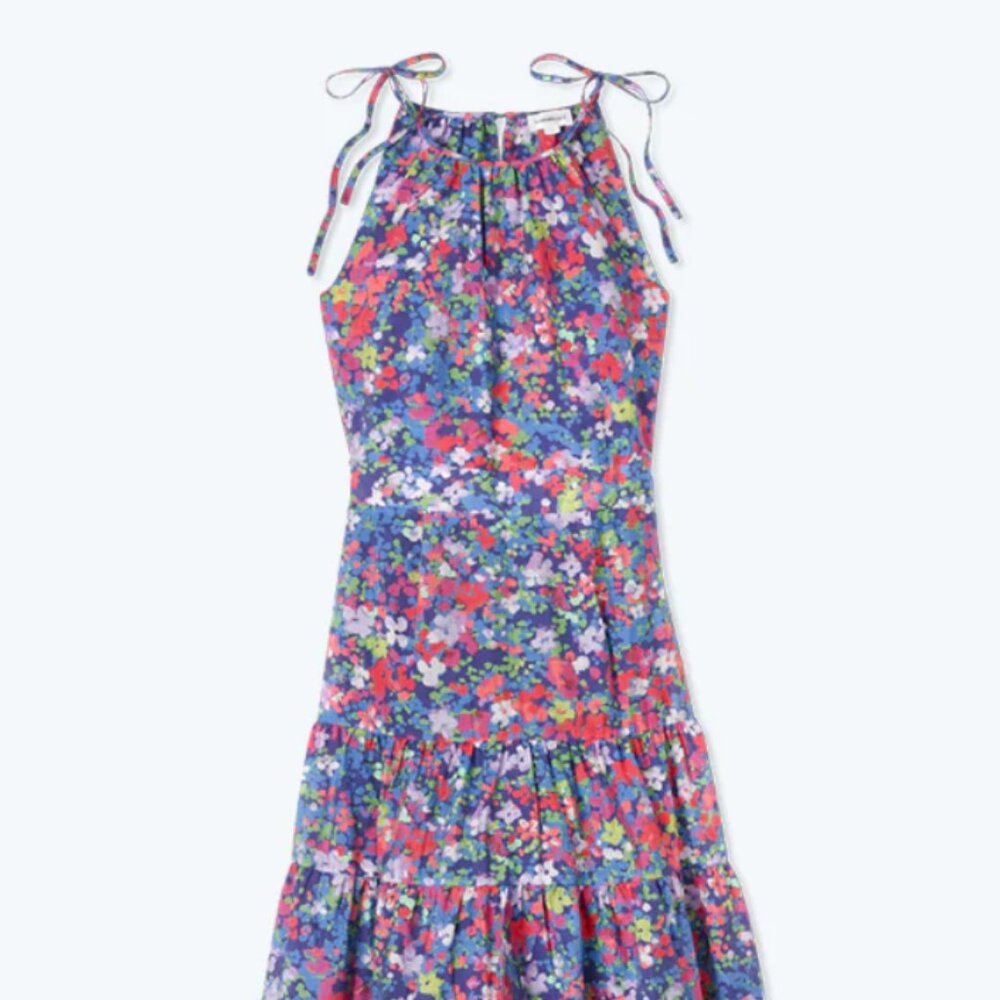 EUC Summersalt High Neck Tiered Floral Maxi Dress Size Small Tie Strap